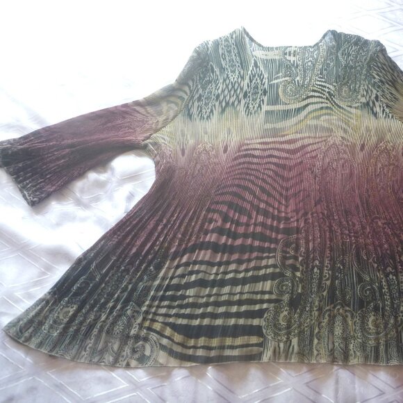 Maggie Barnes 5X Semi Sheer Crinkle Purple Black Top Tunic Bell Paisley Light - Picture 6 of 9